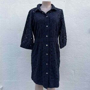 Gretchen Scott Designs Navy Eyelet Long Sleeve Dress